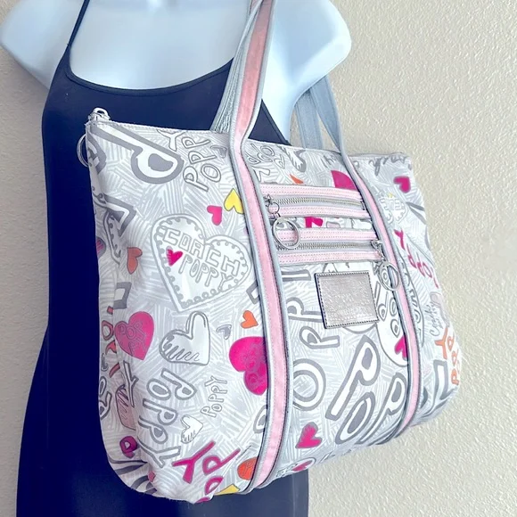 Coach Poppy Graffiti Glam Hearts Tote/Shoulder Bag - Picture 9 of 16